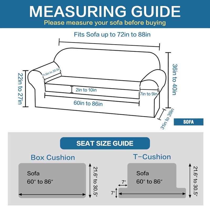 H.VERSAILTEX High Stretch Sofa Cover 2 Pieces Couch Covers Stylish Furniture Cover/Protector Soft with Spandex Jacquard Checked Pattern Fabric Suit for T Cushion/Box Cushion (Sofa 72"-88", Taupe) - Image 2